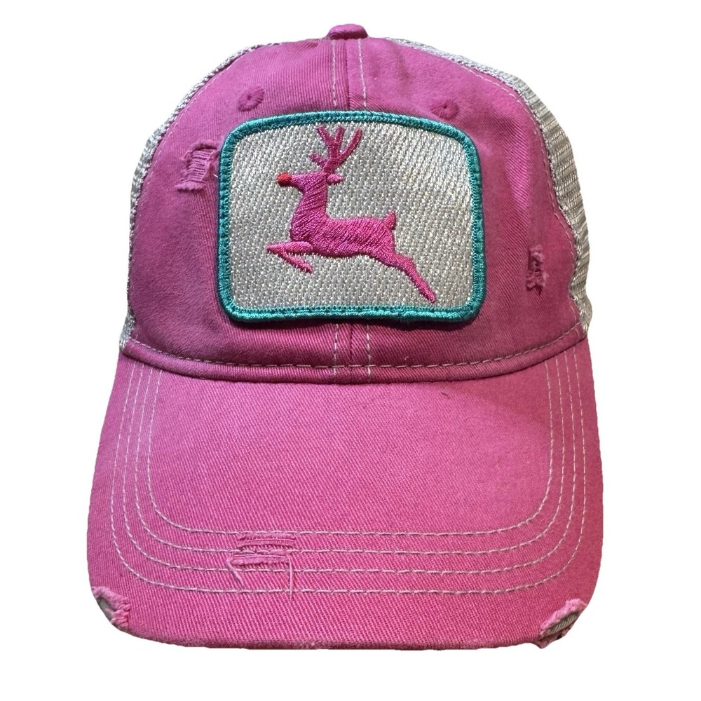 Judith March Snapback Cap Red Distressed Trucker Hat Embroidered Patch Logo